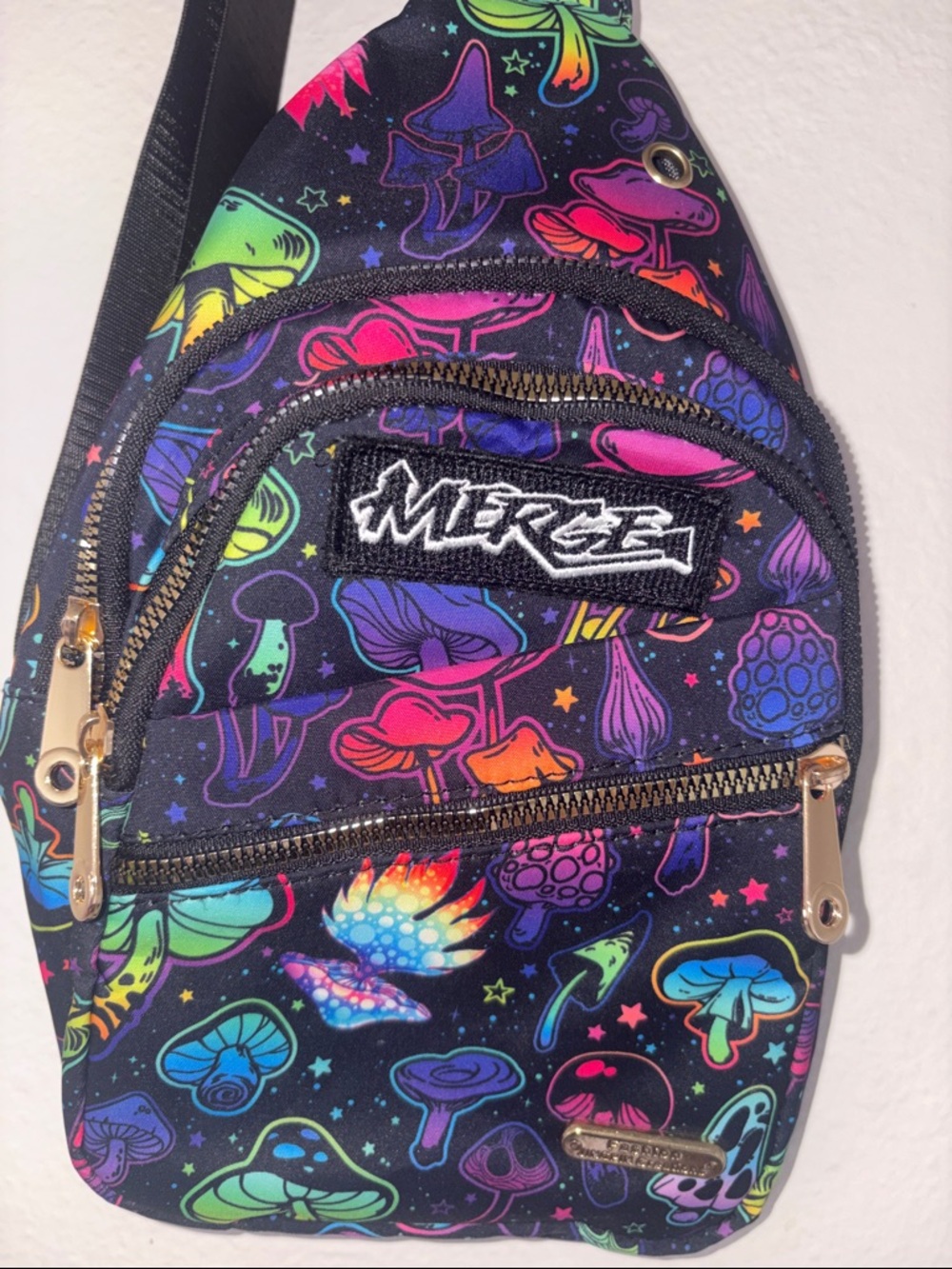 *NEW* Neon Mushroom Sling Bag - Black with Multicolor Print